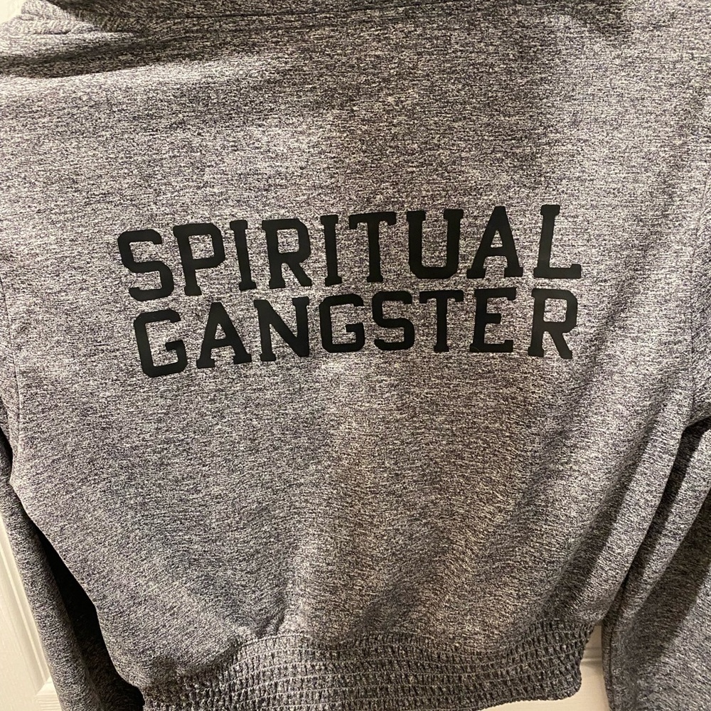Gray cropped fitted long sleeve sweatshirt with v-neck - Picture 7 of 7